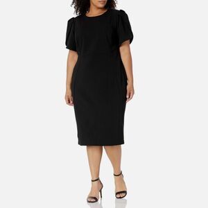 Calvin Klein Sheath Dress Womens 20W Blue Knit Tulip Sleeve Plus Size NEW
